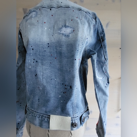 Jeff Staple Splatter Striped Distressed Denim Jean Jacket Unisex XS / W S-M, NWT - Picture 5 of 10
